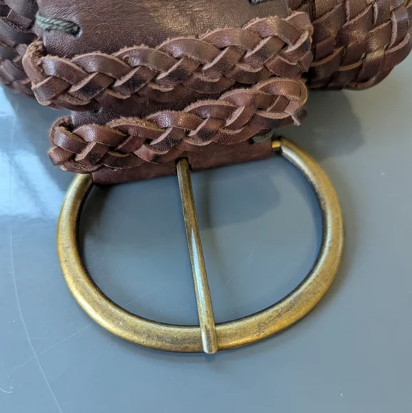 Vintage Y2K Abercrombie &Fitch Wide Basket Weave Leather Belt - Picture 4 of 13